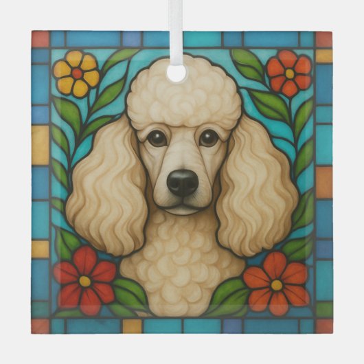 Ornement En Verre Crème Poodle Chien "Verre Trait" (Recto)