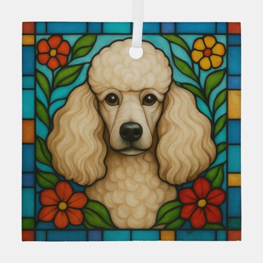 Ornement En Verre Crème Poodle Chien "Verre Trait" (Verso)
