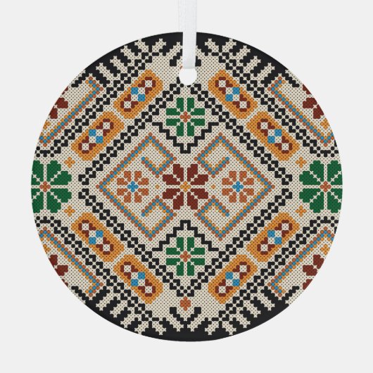 Ornement En Verre Crochet ukrainien : Motif artisanal ethnique. (Verso)