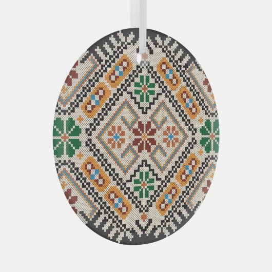 Ornement En Verre Crochet ukrainien : Motif artisanal ethnique. (Avant droite)