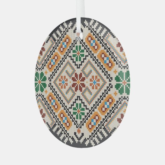 Ornement En Verre Crochet ukrainien : Motif artisanal ethnique. (Avant gauche)