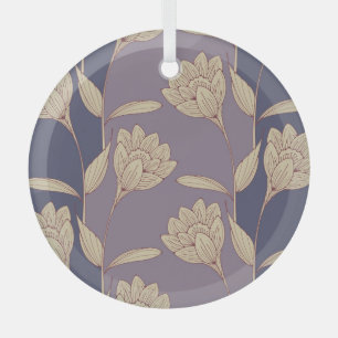 Ornement En Verre Crocus floral rétro : Papier peint bleu mauve