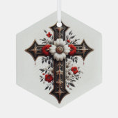 Ornement En Verre Croix avec Fleurs (Verso)