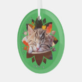 Ornement En Verre Custom Cat Photo Framed in Flower on Green  (Avant gauche)