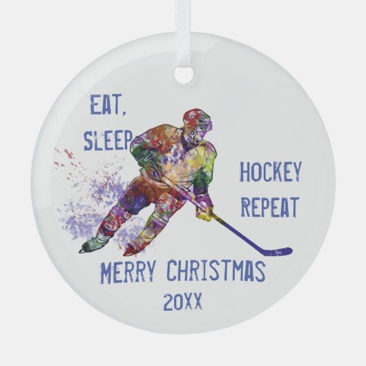 Ornement En Verre Custom Dated Noël Manger Dormir Hockey Répéter amu (Recto)