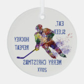 Ornement En Verre Custom Dated Noël Manger Dormir Hockey Répéter amu (Verso)