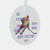 Ornement En Verre Custom Dated Noël Manger Dormir Hockey Répéter amu (Avant droite)