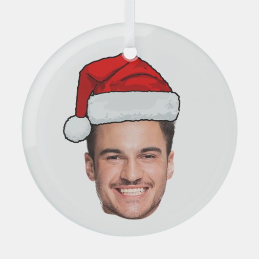 Ornement En Verre Custom Face Photo Santa Hat Christmas (Recto)
