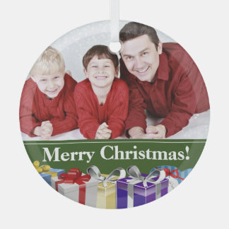 Ornement En Verre Custom Family Photo Colorful Christmas Parcels