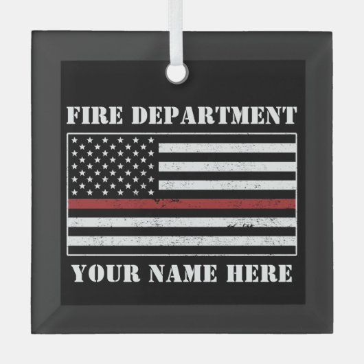 Ornement En Verre Custom Name Thin Red Line Flag Proud Firefighter (Recto)