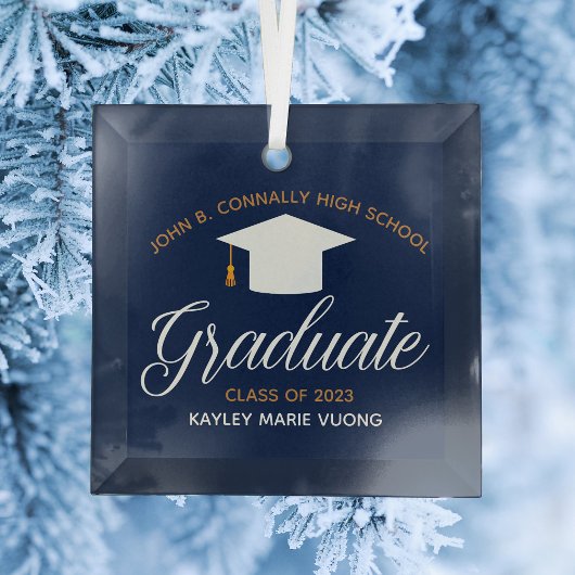 Ornement En Verre Custom Navy Blue Graduation High School Keepsaké