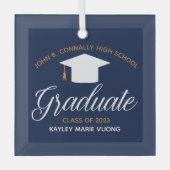Ornement En Verre Custom Navy Blue Graduation High School Keepsaké (Recto)