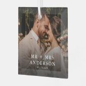 Ornement En Verre Custom Photo Newlyweds Mr + Mrs Christmas (Avant gauche)
