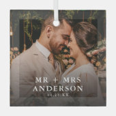 Ornement En Verre Custom Photo Newlyweds Mr + Mrs Christmas (Recto)
