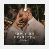 Ornement En Verre Custom Photo Newlyweds Mr + Mrs Christmas (Verso)