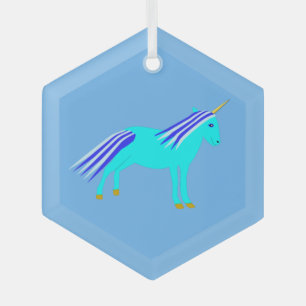 Ornement En Verre Cute Blue Baby Boy Unicorn