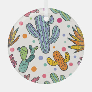 Ornement En Verre Cute Cactus Vintage Motif sans couture