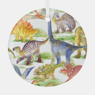 Ornement En Verre Cute Dinosaures Aquarelle Art sans fil