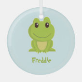 Ornement En Verre Cute grenouille verte sur bleu (Recto)