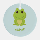 Ornement En Verre Cute grenouille verte sur bleu (Verso)