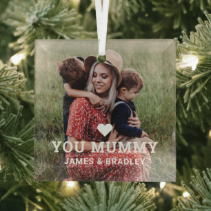 Ornement En Verre Cute Heart Love You Mummy Mother's Day Photo