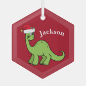 Ornement En Verre Cute Kids Christmas Dinosaur Red Custom (Recto)