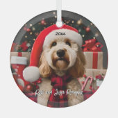 Ornement En Verre Cute Labradoodle avec Santa Hat (Recto)