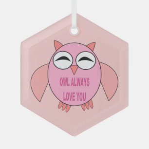 Ornement En Verre Cute Love Message Owl