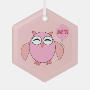 Ornement En Verre Cute Pink Love You Owl