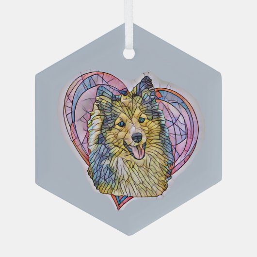 Ornement En Verre Cute Sheltie Chien Maman Coeur Amoureux (Verso)