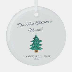 Ornement En Verre Cute Tree personnalisé Premier Noël Marié