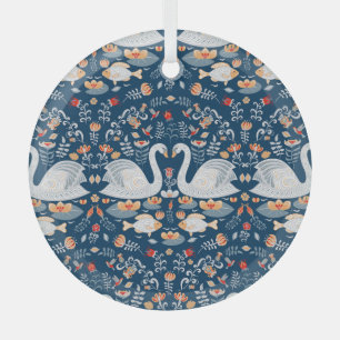 Ornement En Verre Cygnes, poissons, fleurs, motifs folkloriques.