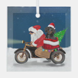 Ornement En Verre Dachshund Chien Noël Père Noël