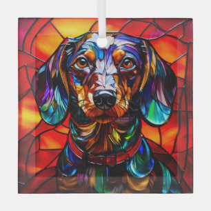 Ornement En Verre Dachshund Chien "Verre Tiré"