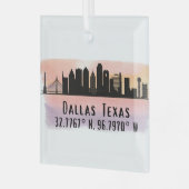 Ornement En Verre Dallas TX Skyline Latitude et Longitude (Avant gauche)