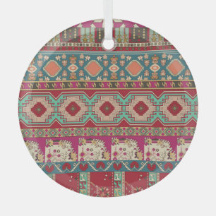 Ornement En Verre Damask Floral Géométrique Coloré Patchwork