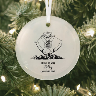 Ornement En Verre Décor de Noël Infirmière Ski Snow Adventure Cadeau