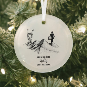 Ornement En Verre Décor de Noël Infirmière Ski Snow Adventure Cadeau