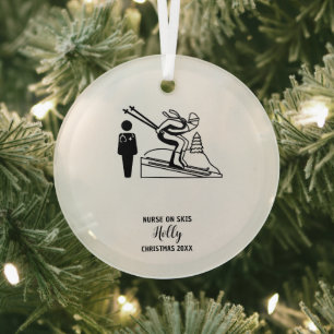 Ornement En Verre Décor de Noël Infirmière Ski Snow Adventure Cadeau