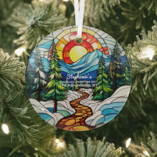 Ornement En Verre Décor de Noël Les Adirondacks NY Adventure Hike