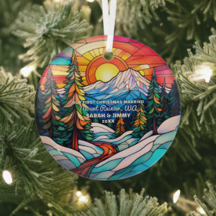 Ornement En Verre Décor de Noël Mont Rainier Park Marié Couple