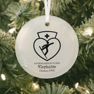 Ornement En Verre Décor de Noël Snowboard Nurse Shredding Cadeau