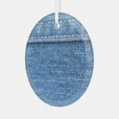 Ornement En Verre Dénim Bleu : Jeans Classique Texture. (Avant gauche)