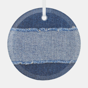 Ornement En Verre Dénim déchiré : tissu de jean bleu.