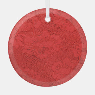 Ornement En Verre Dentelle rouge élégante, texture transparente
