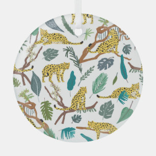 Ornement En Verre Des léopards dans la jungle, motif dessiné à la ma