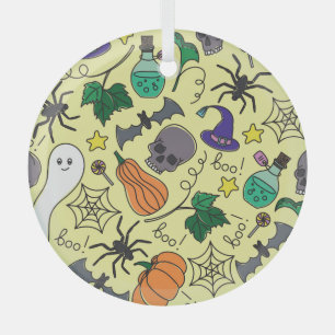Ornement En Verre Dessin d'Halloween : Motif Vintage vibrant