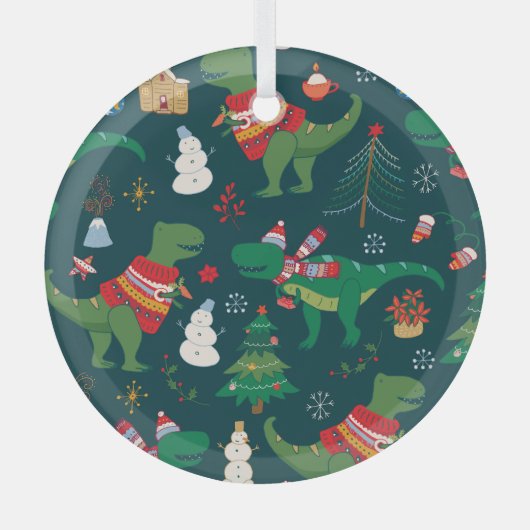 Ornement En Verre Dinosaur T-Rex : Nouvel An de Noël. (Recto)