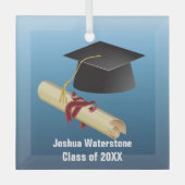 Ornement En Verre Diplôme Mortarboard et Diplôme (Recto)