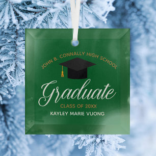 Ornement En Verre Diplômé personnalisé Vert Or Noël Diplômé